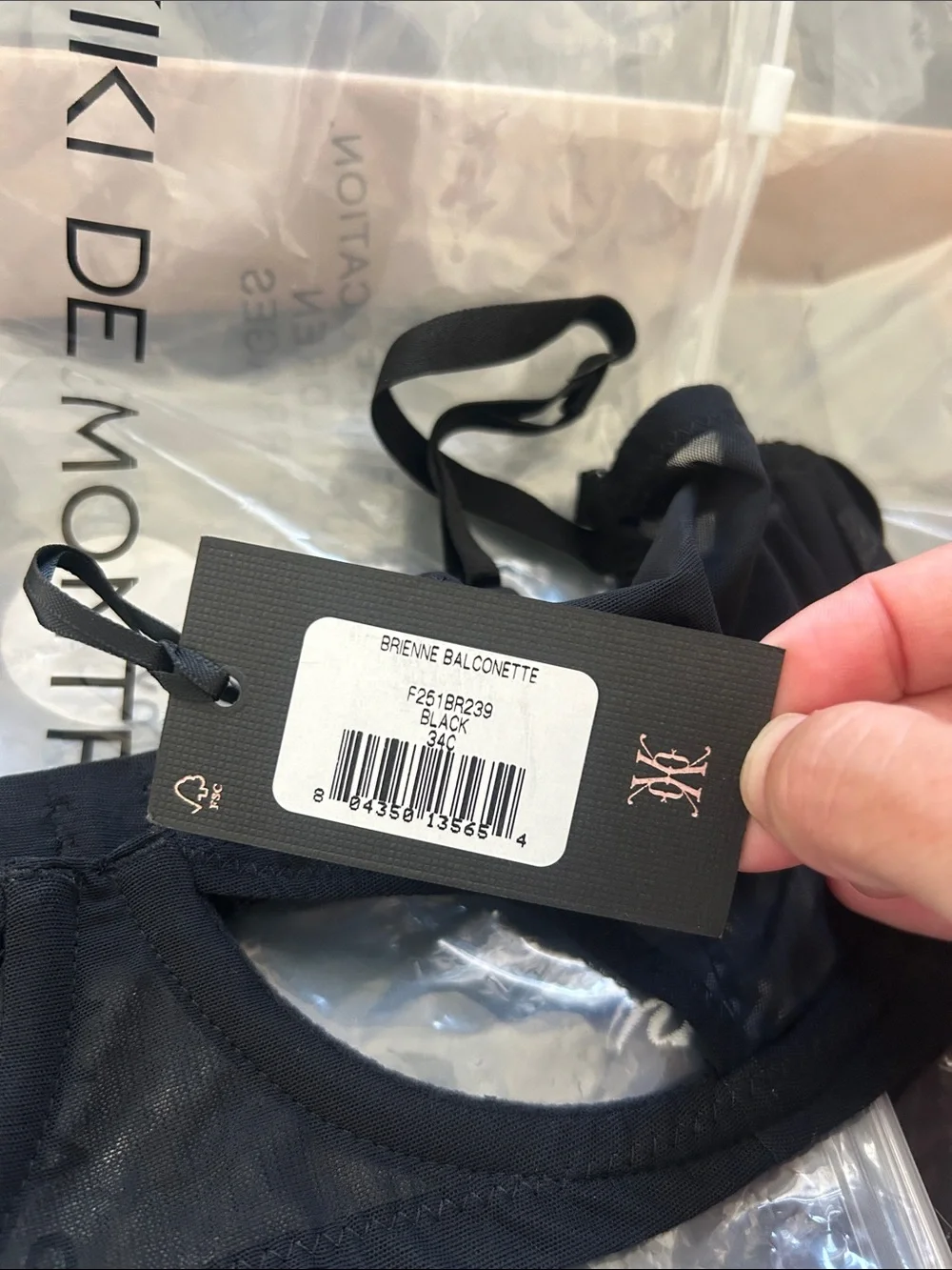 NWT KIKI DE MONTPARNASSE Brienne Cutout Mesh Balconette Bra Black Size 34C